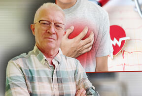 dr Živan Dimitrijević/muškarac se drži za grudni koš, koncept infarkt