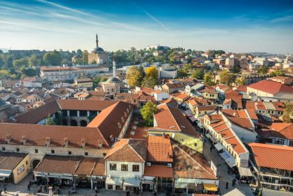 Pogled iz vazduha na stari deo Skoplja