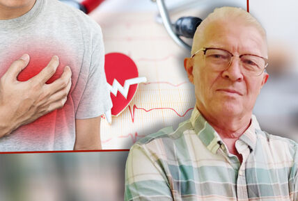 dr Živan Dimitrijević/čovek se drži za grudi, koncept infarkt
