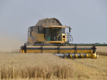 Kombajn obrađuje polja pšenice u Francuskoj