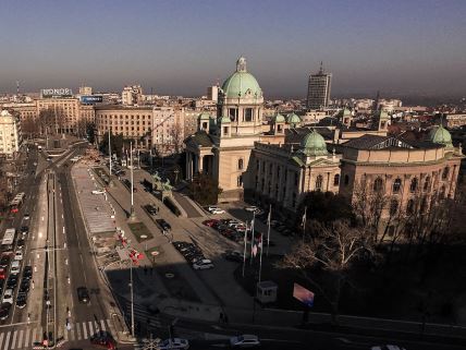 Pogled na Skupštinu Srbije iz vazduha
