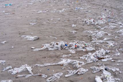 gomila vlažnih maramica na plaži