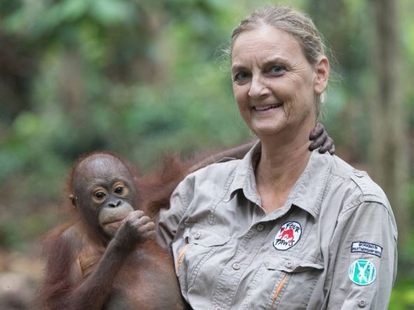 Dr Signe Preuschoft sa orangutanom u rukama