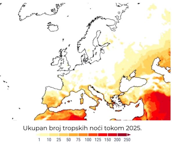 broj tropskih noći u 2025