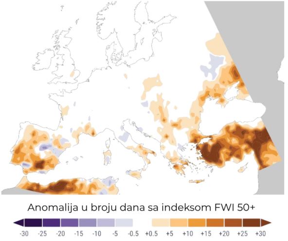 Kada je Fire Weather Index veći od 50, smatra se da je velika šansa za pojavu kritičnih požara