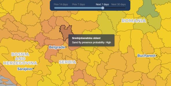 aplikacija koja pokazuje prisustvo peščanih mušica u Srbiji