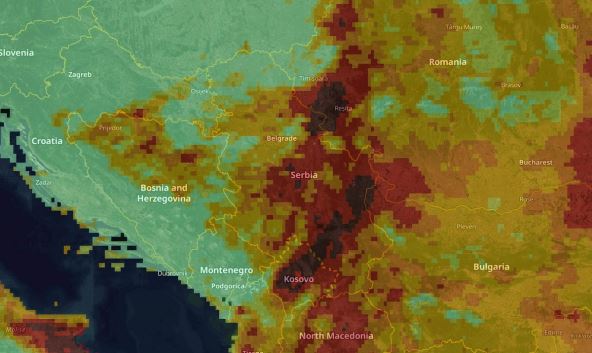 mapa koja prikazuje raširenost požara u Srbiji u julu 2025.